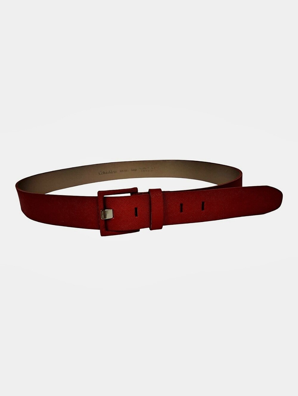 Calvin Klein Red Saffiano Leather Belt Leather Covered Buckle Size Large